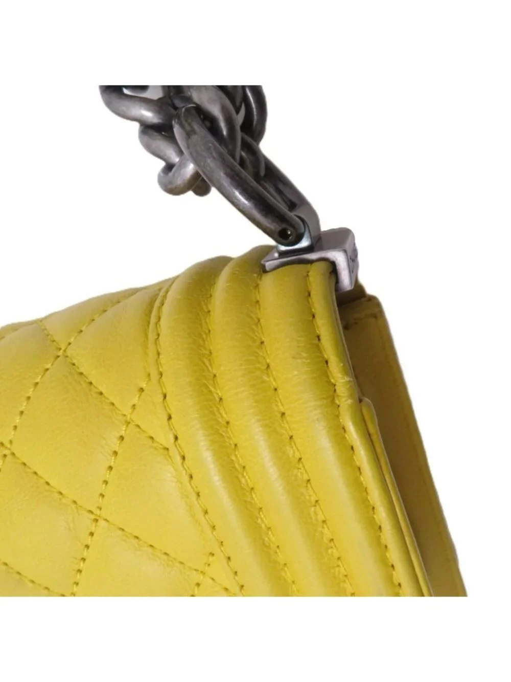Chanel Boy 20 Quilted Chain Shoulder Yellow Silver Lambskin Bag